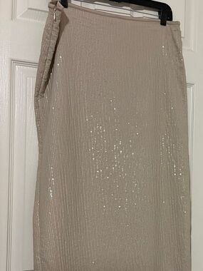 Zara cream sequin midi skirt